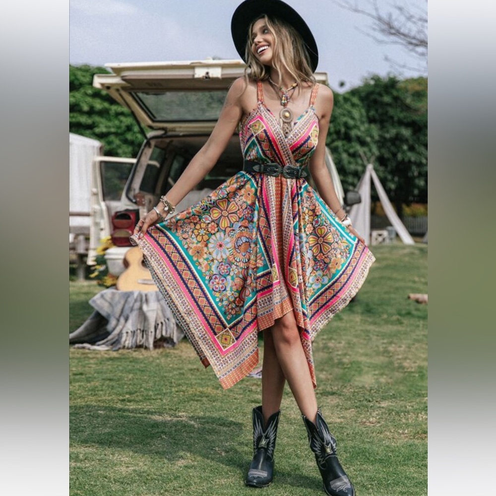 🩷New Floral & Geo Print Cami Dress Without Belt🩷